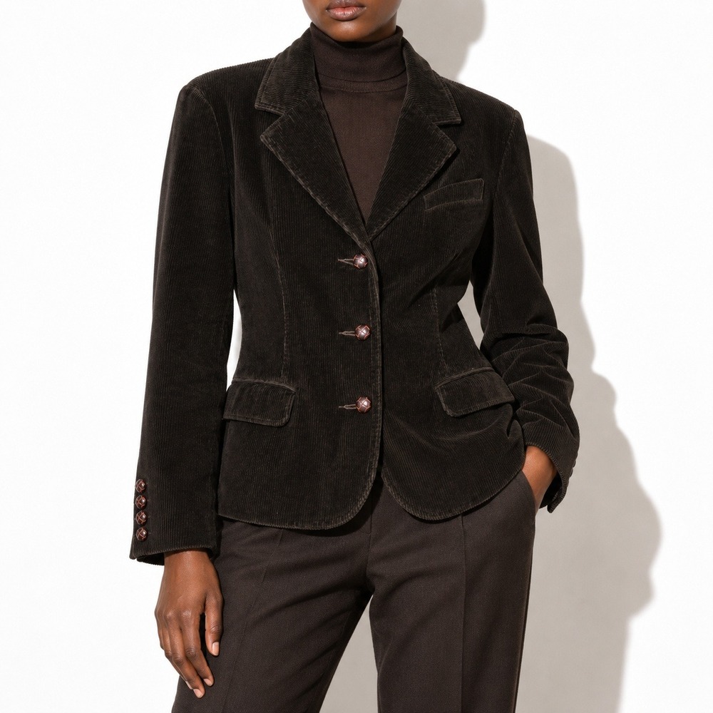 Vintage LL Bean Corduroy Blazer Womens 20W Dark Chocolate Brown Cotton Jacket